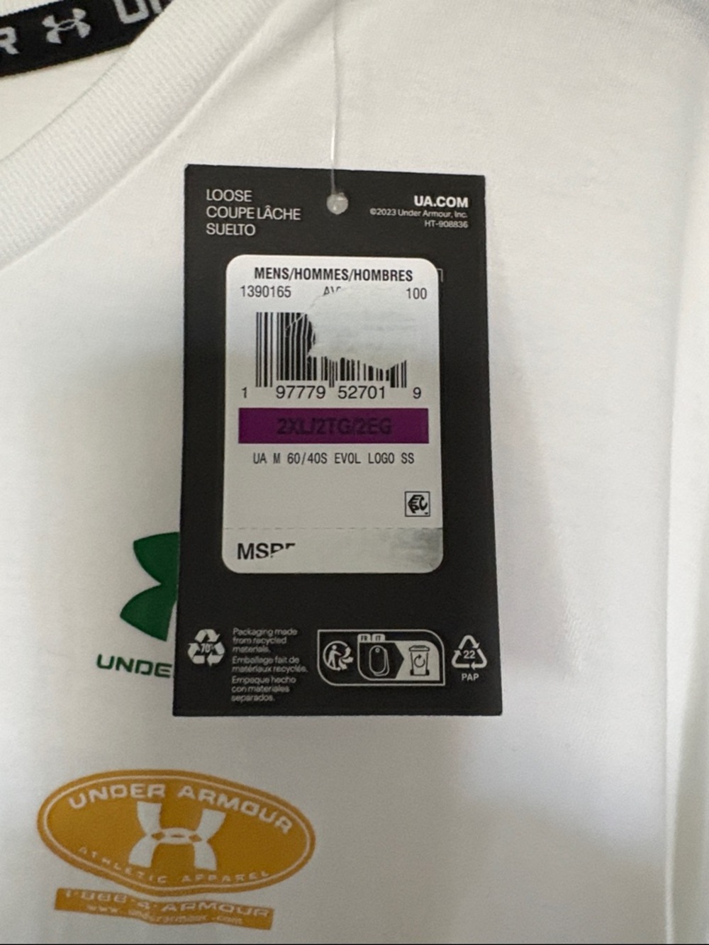 Under Armour White Short Sleeve Tee with Green & Yellow Logos - Picture 3 of 10